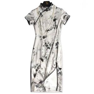 Women’s fashion dress chengsham silk print dress